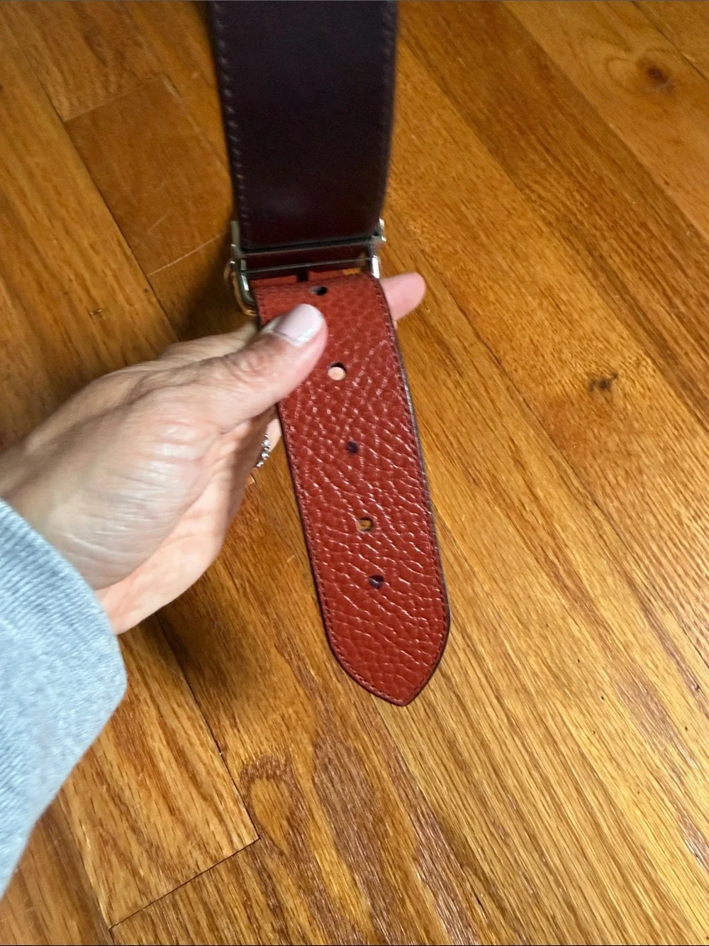 Coach Two-Tone Pebbled Leather Belt in Burnt orange  and Dark Brown